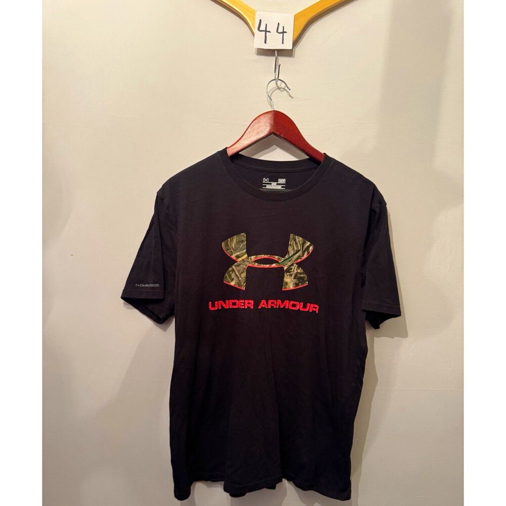 Under Armour HeatGear Mens L Black Loose Crew Neck Short Sleeve Graphic Logo